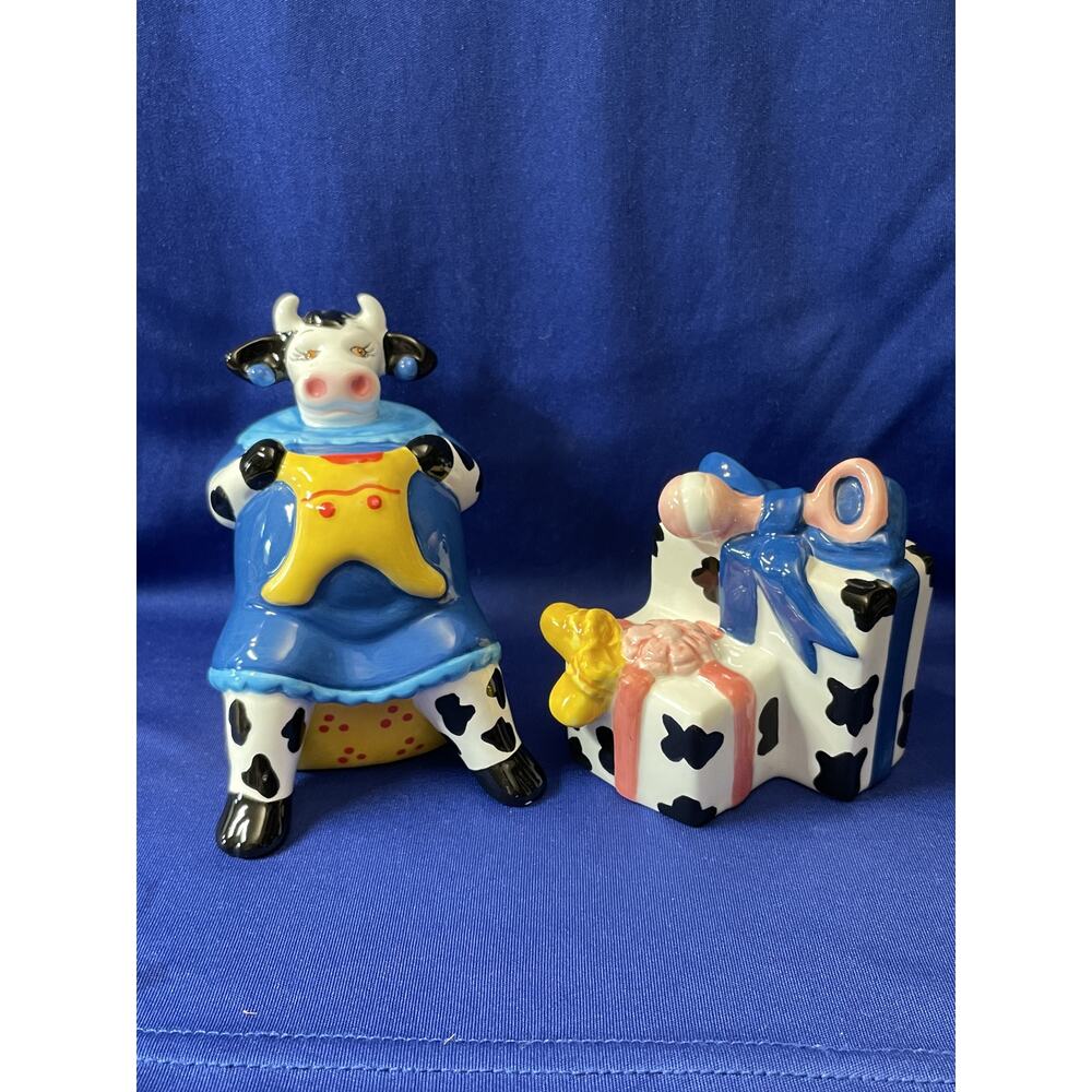 Porcelain Expecting Momma Cow and Gifts Salt and Pepper